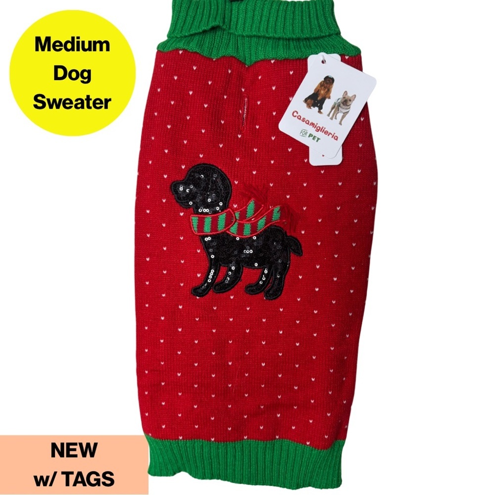 NEW w TAG 🔖 3/for $15 🍒 Holiday Canine Red, Green Polka Dot Sweater, Medium
